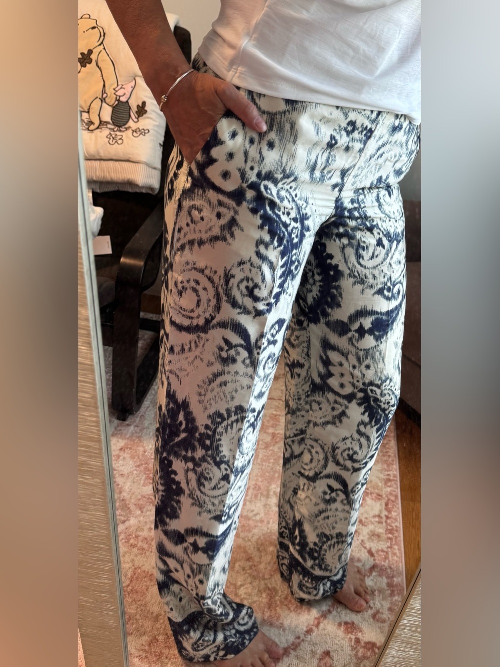 Zara Blue and White Patterned Silky Trousers